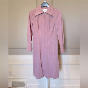 Alfred Werber Vintage 70's Pink Coat Dress Modest Shift Midi Bewitched collar